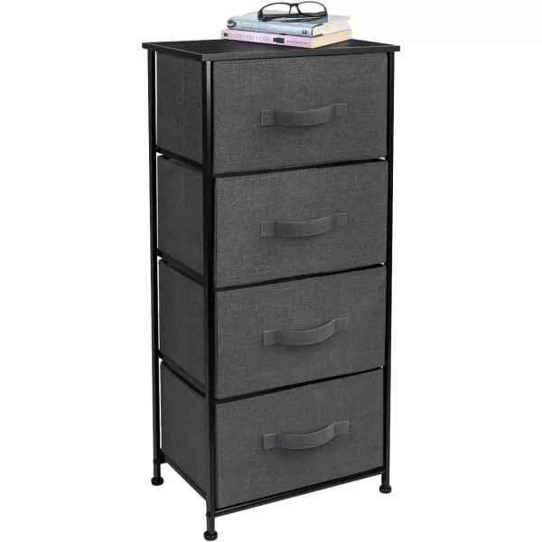 imageSorbus Nightstand with 4 Drawers  Bedside Furniture ampamp Night Stand End Table Dresser with Steel Frame Wood Top Easy Pull Fabric Bins for Home Bedroom Accessories Office ampamp DormBlack