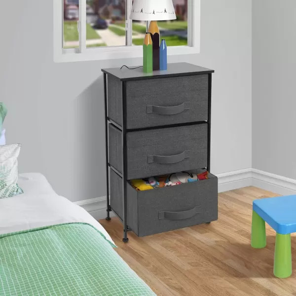 imageSorbus Nightstand with 4 Drawers  Bedside Furniture ampamp Night Stand End Table Dresser with Steel Frame Wood Top Easy Pull Fabric Bins for Home Bedroom Accessories Office ampamp DormBlack