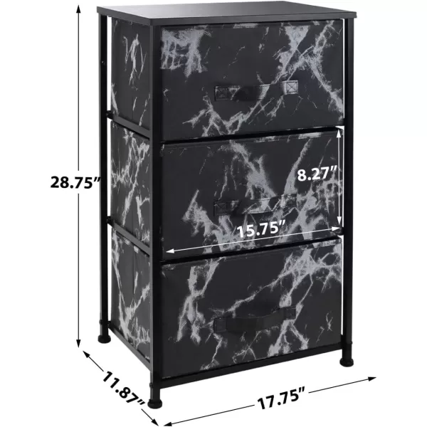 imageSorbus Nightstand with 4 Drawers  Bedside Furniture ampamp Night Stand End Table Dresser with Steel Frame Wood Top Easy Pull Fabric Bins for Home Bedroom Accessories Office ampamp DormMarble Black  Black Frame