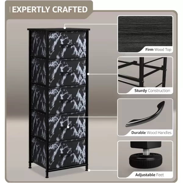 imageSorbus Nightstand with 4 Drawers  Bedside Furniture ampamp Night Stand End Table Dresser with Steel Frame Wood Top Easy Pull Fabric Bins for Home Bedroom Accessories Office ampamp DormMarble Black  Black Frame