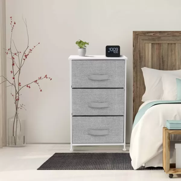imageSorbus Nightstand with 4 Drawers  Bedside Furniture ampamp Night Stand End Table Dresser with Steel Frame Wood Top Easy Pull Fabric Bins for Home Bedroom Accessories Office ampamp DormWhite