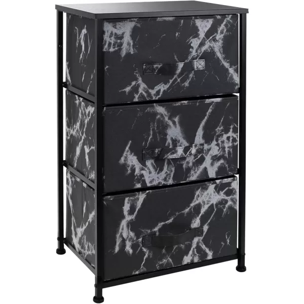 imageSorbus Nightstand with 4 Drawers  Bedside Furniture ampamp Night Stand End Table Dresser with Steel Frame Wood Top Easy Pull Fabric Bins for Home Bedroom Accessories Office ampamp DormMarble Black  Black Frame