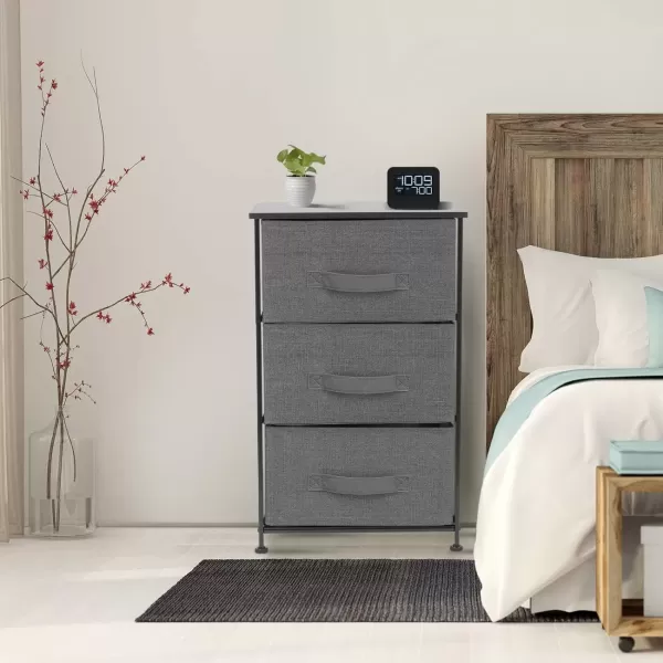 imageSorbus Nightstand with 4 Drawers  Bedside Furniture ampamp Night Stand End Table Dresser with Steel Frame Wood Top Easy Pull Fabric Bins for Home Bedroom Accessories Office ampamp DormBlack