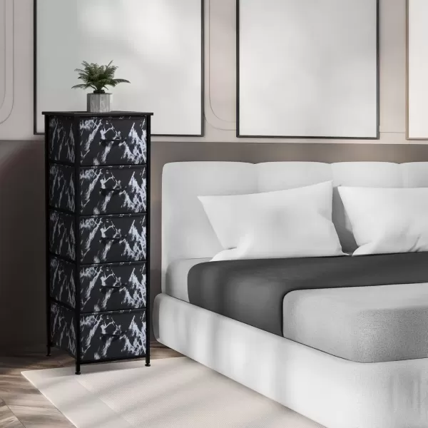 imageSorbus Nightstand with 4 Drawers  Bedside Furniture ampamp Night Stand End Table Dresser with Steel Frame Wood Top Easy Pull Fabric Bins for Home Bedroom Accessories Office ampamp DormMarble Black  Black Frame