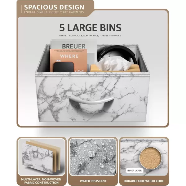 imageSorbus Nightstand with 4 Drawers  Bedside Furniture ampamp Night Stand End Table Dresser with Steel Frame Wood Top Easy Pull Fabric Bins for Home Bedroom Accessories Office ampamp DormMarble White  White Frame