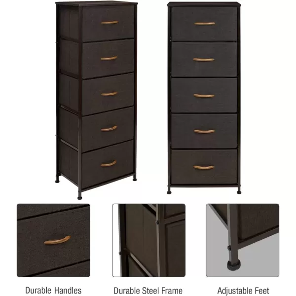 imageSorbus Nightstand with 4 Drawers  Bedside Furniture ampamp Night Stand End Table Dresser with Steel Frame Wood Top Easy Pull Fabric Bins for Home Bedroom Accessories Office ampamp DormBrown