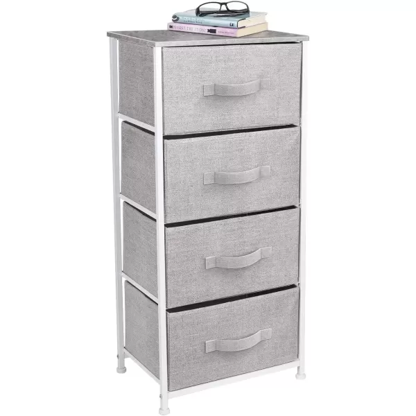 imageSorbus Nightstand with 4 Drawers  Bedside Furniture ampamp Night Stand End Table Dresser with Steel Frame Wood Top Easy Pull Fabric Bins for Home Bedroom Accessories Office ampamp DormGrey
