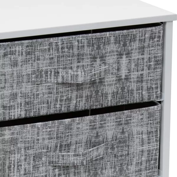 imageSorbus Nightstand with 4 Drawers  Bedside Furniture ampamp Night Stand End Table Dresser with Steel Frame Wood Top Easy Pull Fabric Bins for Home Bedroom Accessories Office ampamp DormGrayWhite
