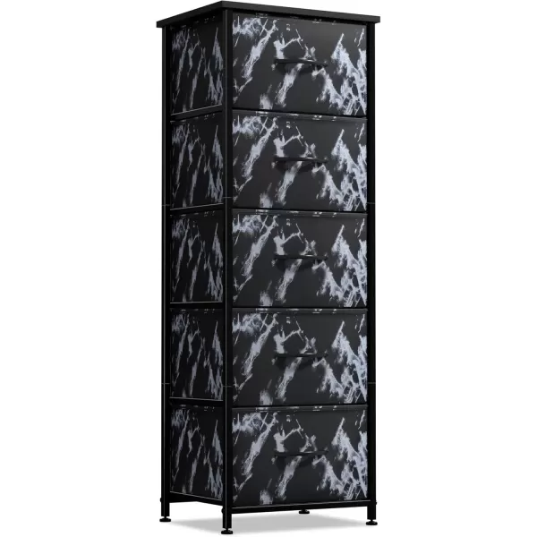 imageSorbus Nightstand with 4 Drawers  Bedside Furniture ampamp Night Stand End Table Dresser with Steel Frame Wood Top Easy Pull Fabric Bins for Home Bedroom Accessories Office ampamp DormMarble Black  Black Frame