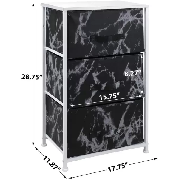 imageSorbus Nightstand with 4 Drawers  Bedside Furniture ampamp Night Stand End Table Dresser with Steel Frame Wood Top Easy Pull Fabric Bins for Home Bedroom Accessories Office ampamp DormMarble Black  White Frame