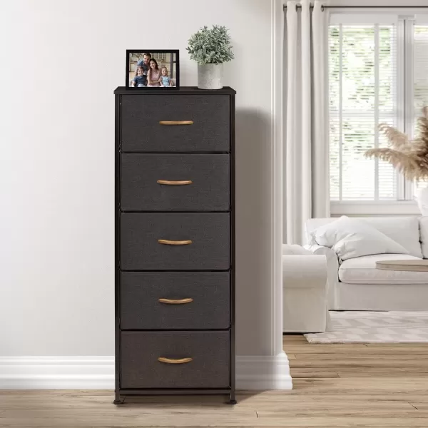 imageSorbus Nightstand with 4 Drawers  Bedside Furniture ampamp Night Stand End Table Dresser with Steel Frame Wood Top Easy Pull Fabric Bins for Home Bedroom Accessories Office ampamp DormBrown
