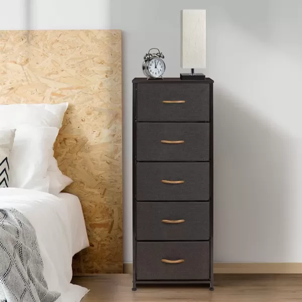 imageSorbus Nightstand with 4 Drawers  Bedside Furniture ampamp Night Stand End Table Dresser with Steel Frame Wood Top Easy Pull Fabric Bins for Home Bedroom Accessories Office ampamp DormBrown