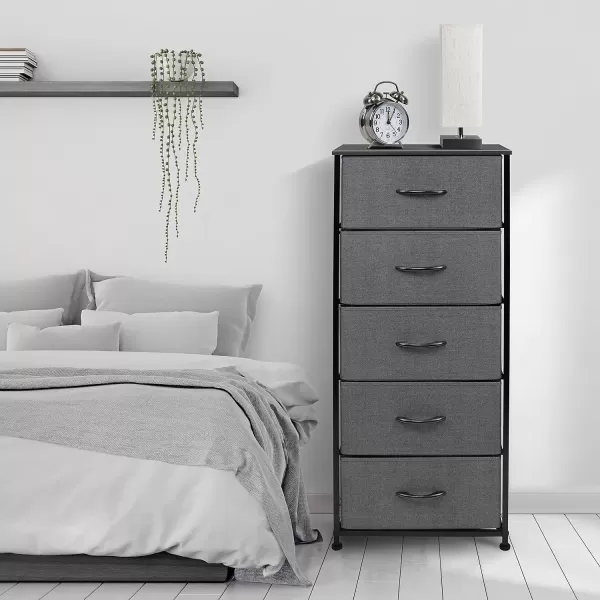 imageSorbus Nightstand with 4 Drawers  Bedside Furniture ampamp Night Stand End Table Dresser with Steel Frame Wood Top Easy Pull Fabric Bins for Home Bedroom Accessories Office ampamp DormBlack