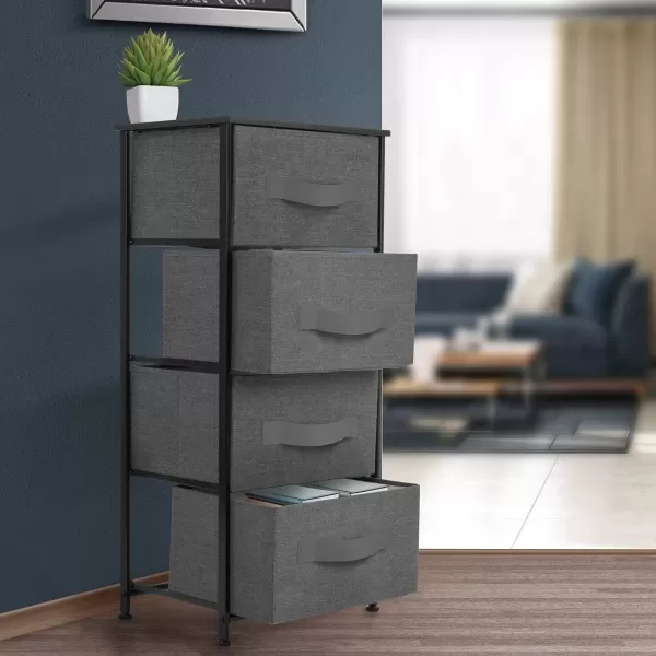 imageSorbus Nightstand with 4 Drawers  Bedside Furniture ampamp Night Stand End Table Dresser with Steel Frame Wood Top Easy Pull Fabric Bins for Home Bedroom Accessories Office ampamp DormBlack