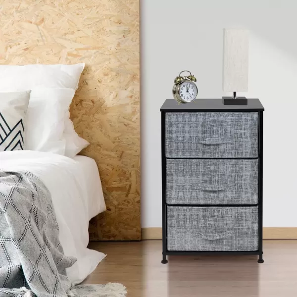 imageSorbus Nightstand with 4 Drawers  Bedside Furniture ampamp Night Stand End Table Dresser with Steel Frame Wood Top Easy Pull Fabric Bins for Home Bedroom Accessories Office ampamp DormGrayBlack