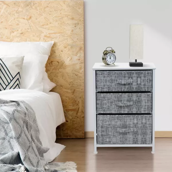 imageSorbus Nightstand with 4 Drawers  Bedside Furniture ampamp Night Stand End Table Dresser with Steel Frame Wood Top Easy Pull Fabric Bins for Home Bedroom Accessories Office ampamp DormGrayWhite