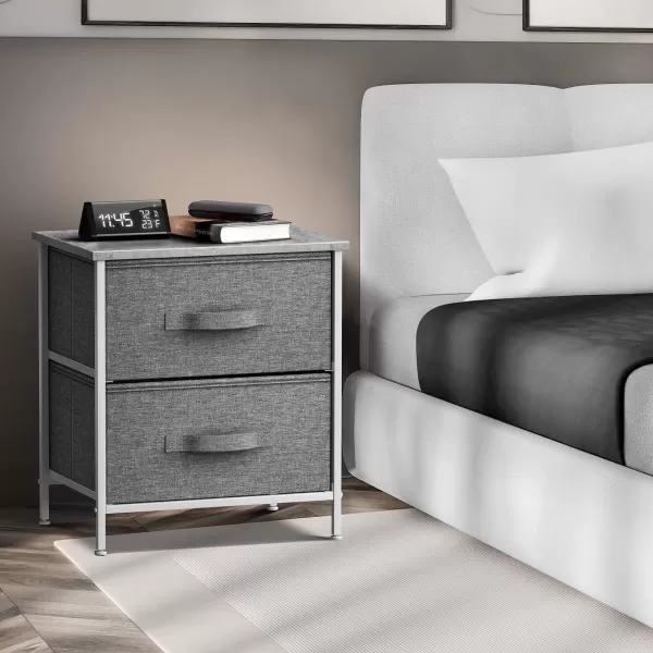 imageSorbus Nightstand with 4 Drawers  Bedside Furniture ampamp Night Stand End Table Dresser with Steel Frame Wood Top Easy Pull Fabric Bins for Home Bedroom Accessories Office ampamp DormGrey