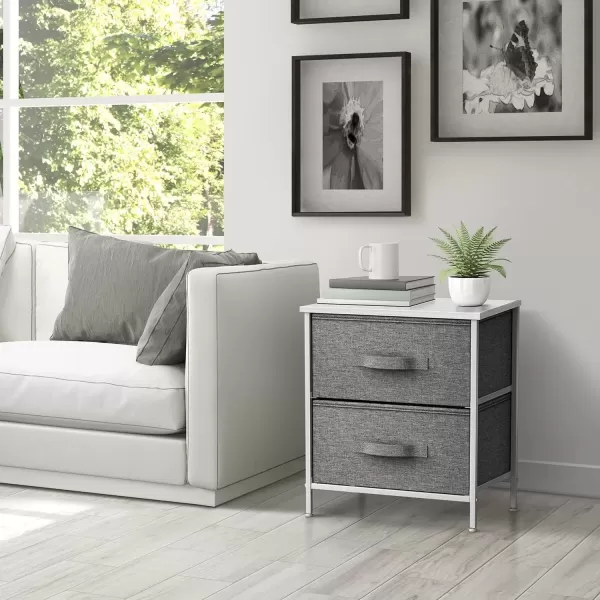imageSorbus Nightstand with 4 Drawers  Bedside Furniture ampamp Night Stand End Table Dresser with Steel Frame Wood Top Easy Pull Fabric Bins for Home Bedroom Accessories Office ampamp DormWhite