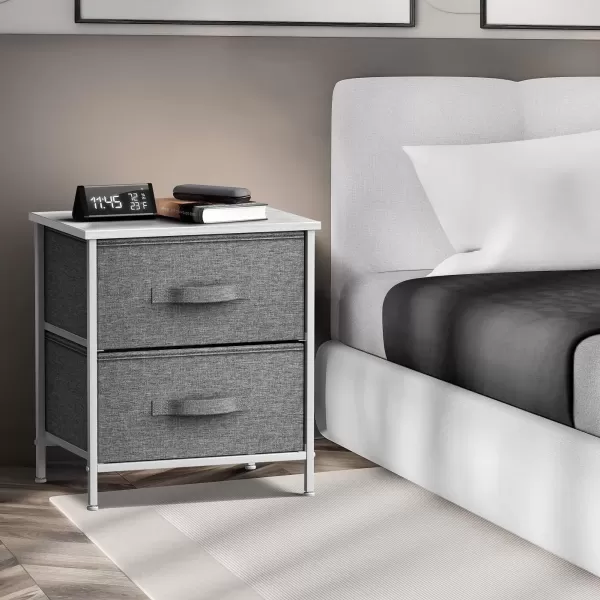 imageSorbus Nightstand with 4 Drawers  Bedside Furniture ampamp Night Stand End Table Dresser with Steel Frame Wood Top Easy Pull Fabric Bins for Home Bedroom Accessories Office ampamp DormWhite