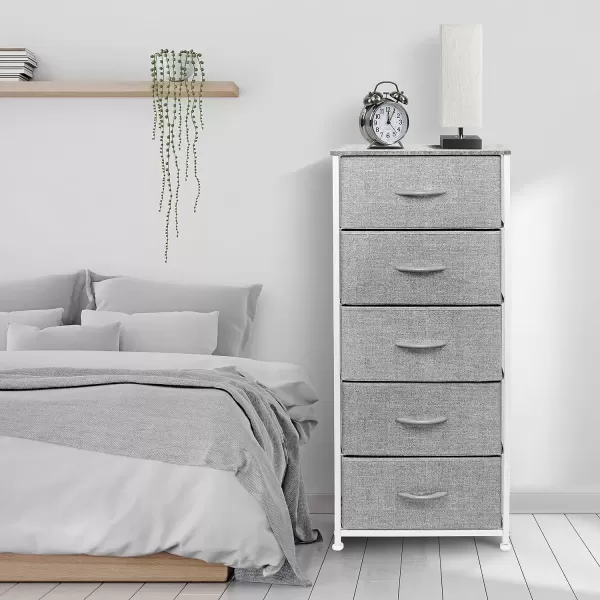 imageSorbus Nightstand with 4 Drawers  Bedside Furniture ampamp Night Stand End Table Dresser with Steel Frame Wood Top Easy Pull Fabric Bins for Home Bedroom Accessories Office ampamp DormGrey