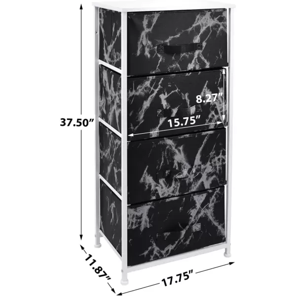 imageSorbus Nightstand with 4 Drawers  Bedside Furniture ampamp Night Stand End Table Dresser with Steel Frame Wood Top Easy Pull Fabric Bins for Home Bedroom Accessories Office ampamp DormMarble Black  White Frame