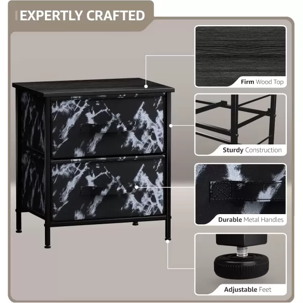 imageSorbus Nightstand with 4 Drawers  Bedside Furniture ampamp Night Stand End Table Dresser with Steel Frame Wood Top Easy Pull Fabric Bins for Home Bedroom Accessories Office ampamp DormMarble Black  Black Frame