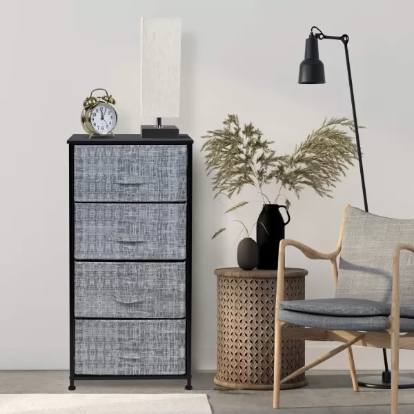 imageSorbus Nightstand with 4 Drawers  Bedside Furniture ampamp Night Stand End Table Dresser with Steel Frame Wood Top Easy Pull Fabric Bins for Home Bedroom Accessories Office ampamp DormGrayBlack