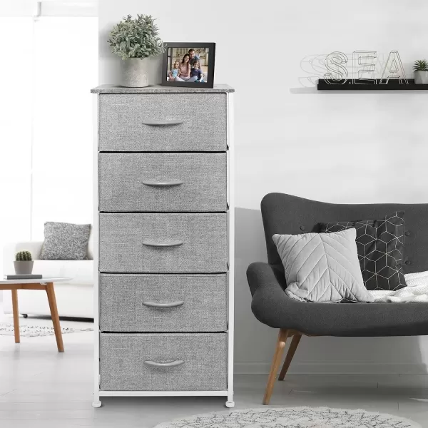 imageSorbus Nightstand with 4 Drawers  Bedside Furniture ampamp Night Stand End Table Dresser with Steel Frame Wood Top Easy Pull Fabric Bins for Home Bedroom Accessories Office ampamp DormGrey