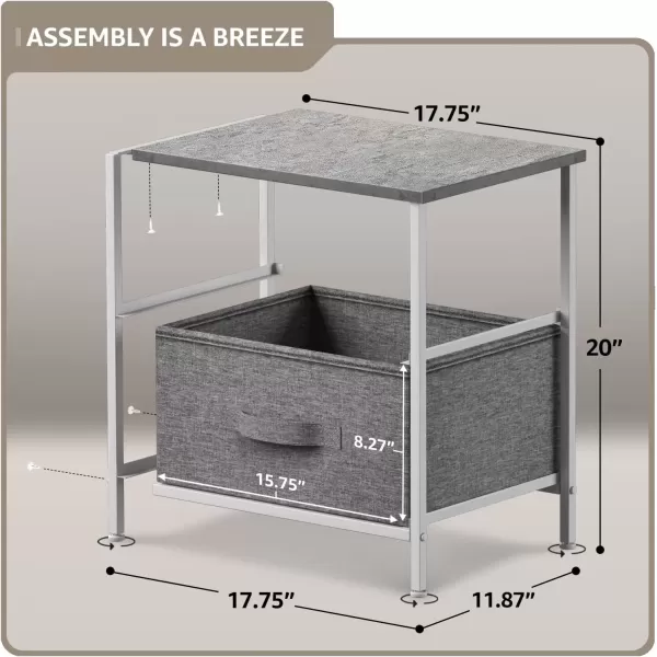 imageSorbus Nightstand with 4 Drawers  Bedside Furniture ampamp Night Stand End Table Dresser with Steel Frame Wood Top Easy Pull Fabric Bins for Home Bedroom Accessories Office ampamp DormGrey