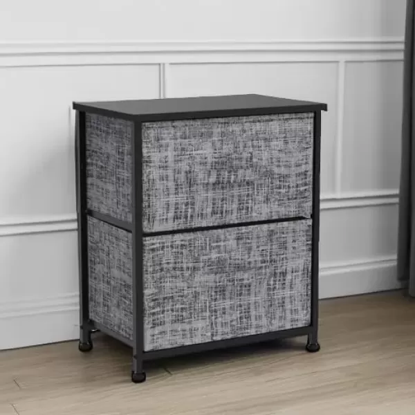 imageSorbus Nightstand with 4 Drawers  Bedside Furniture ampamp Night Stand End Table Dresser with Steel Frame Wood Top Easy Pull Fabric Bins for Home Bedroom Accessories Office ampamp DormGrayBlack