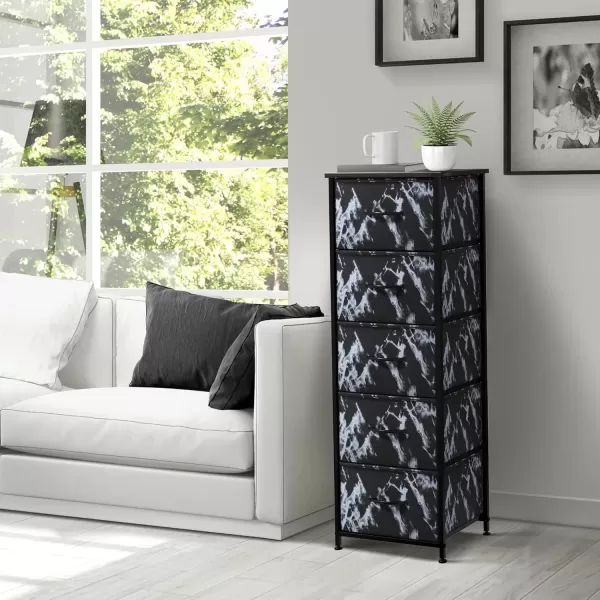imageSorbus Nightstand with 4 Drawers  Bedside Furniture ampamp Night Stand End Table Dresser with Steel Frame Wood Top Easy Pull Fabric Bins for Home Bedroom Accessories Office ampamp DormMarble Black  Black Frame