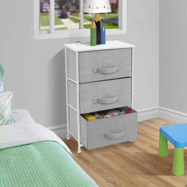 imageSorbus Nightstand with 4 Drawers  Bedside Furniture ampamp Night Stand End Table Dresser with Steel Frame Wood Top Easy Pull Fabric Bins for Home Bedroom Accessories Office ampamp DormWhite