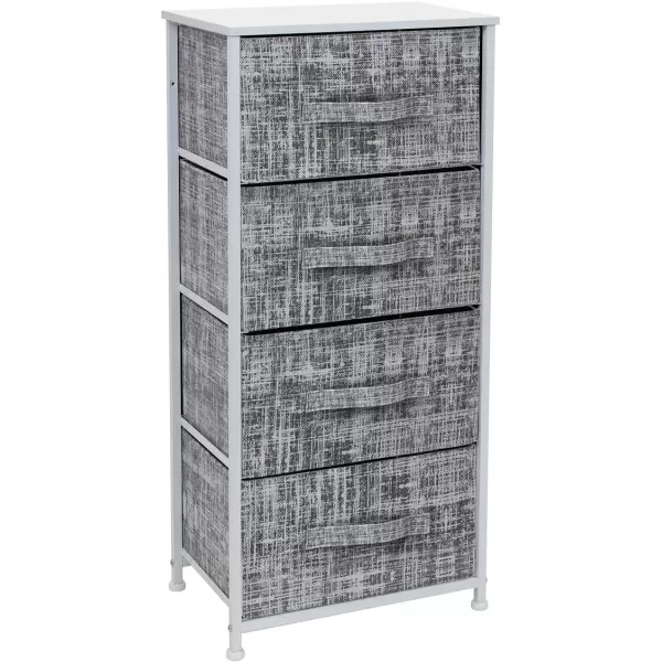 imageSorbus Nightstand with 4 Drawers  Bedside Furniture ampamp Night Stand End Table Dresser with Steel Frame Wood Top Easy Pull Fabric Bins for Home Bedroom Accessories Office ampamp DormGrayWhite