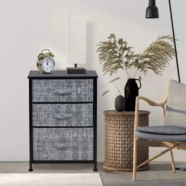 imageSorbus Nightstand with 4 Drawers  Bedside Furniture ampamp Night Stand End Table Dresser with Steel Frame Wood Top Easy Pull Fabric Bins for Home Bedroom Accessories Office ampamp DormGrayBlack