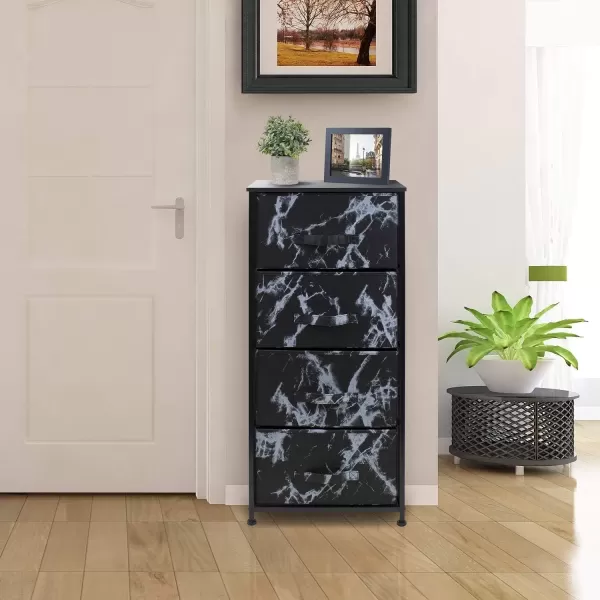 imageSorbus Nightstand with 4 Drawers  Bedside Furniture ampamp Night Stand End Table Dresser with Steel Frame Wood Top Easy Pull Fabric Bins for Home Bedroom Accessories Office ampamp DormMarble Black  Black Frame