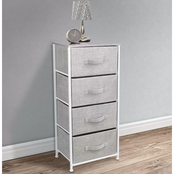 imageSorbus Nightstand with 4 Drawers  Bedside Furniture ampamp Night Stand End Table Dresser with Steel Frame Wood Top Easy Pull Fabric Bins for Home Bedroom Accessories Office ampamp DormGrey