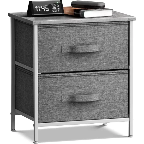 imageSorbus Nightstand with 4 Drawers  Bedside Furniture ampamp Night Stand End Table Dresser with Steel Frame Wood Top Easy Pull Fabric Bins for Home Bedroom Accessories Office ampamp DormGrey