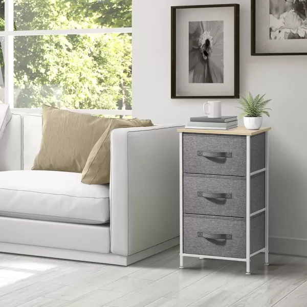 imageSorbus Nightstand with 4 Drawers  Bedside Furniture ampamp Night Stand End Table Dresser with Steel Frame Wood Top Easy Pull Fabric Bins for Home Bedroom Accessories Office ampamp DormBeige
