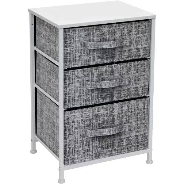 imageSorbus Nightstand with 4 Drawers  Bedside Furniture ampamp Night Stand End Table Dresser with Steel Frame Wood Top Easy Pull Fabric Bins for Home Bedroom Accessories Office ampamp DormGrayWhite