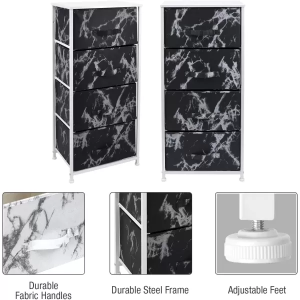 imageSorbus Nightstand with 4 Drawers  Bedside Furniture ampamp Night Stand End Table Dresser with Steel Frame Wood Top Easy Pull Fabric Bins for Home Bedroom Accessories Office ampamp DormMarble Black  White Frame