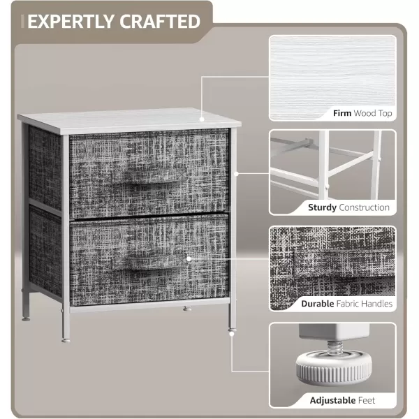 imageSorbus Nightstand with 4 Drawers  Bedside Furniture ampamp Night Stand End Table Dresser with Steel Frame Wood Top Easy Pull Fabric Bins for Home Bedroom Accessories Office ampamp DormGrayWhite