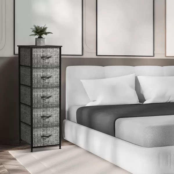 imageSorbus Nightstand with 4 Drawers  Bedside Furniture ampamp Night Stand End Table Dresser with Steel Frame Wood Top Easy Pull Fabric Bins for Home Bedroom Accessories Office ampamp DormGrayBlack