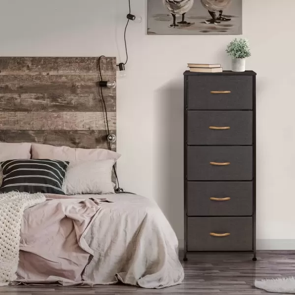 imageSorbus Nightstand with 4 Drawers  Bedside Furniture ampamp Night Stand End Table Dresser with Steel Frame Wood Top Easy Pull Fabric Bins for Home Bedroom Accessories Office ampamp DormBrown