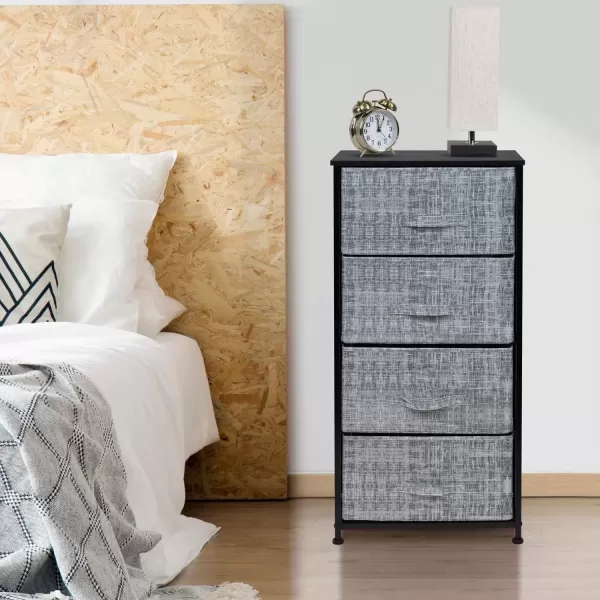 imageSorbus Nightstand with 4 Drawers  Bedside Furniture ampamp Night Stand End Table Dresser with Steel Frame Wood Top Easy Pull Fabric Bins for Home Bedroom Accessories Office ampamp DormGrayBlack