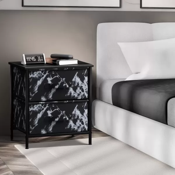 imageSorbus Nightstand with 4 Drawers  Bedside Furniture ampamp Night Stand End Table Dresser with Steel Frame Wood Top Easy Pull Fabric Bins for Home Bedroom Accessories Office ampamp DormMarble Black  Black Frame