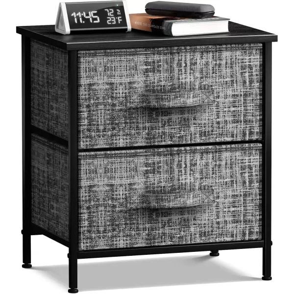 imageSorbus Nightstand with 4 Drawers  Bedside Furniture ampamp Night Stand End Table Dresser with Steel Frame Wood Top Easy Pull Fabric Bins for Home Bedroom Accessories Office ampamp DormGrayBlack