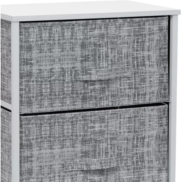 imageSorbus Nightstand with 4 Drawers  Bedside Furniture ampamp Night Stand End Table Dresser with Steel Frame Wood Top Easy Pull Fabric Bins for Home Bedroom Accessories Office ampamp DormGrayWhite