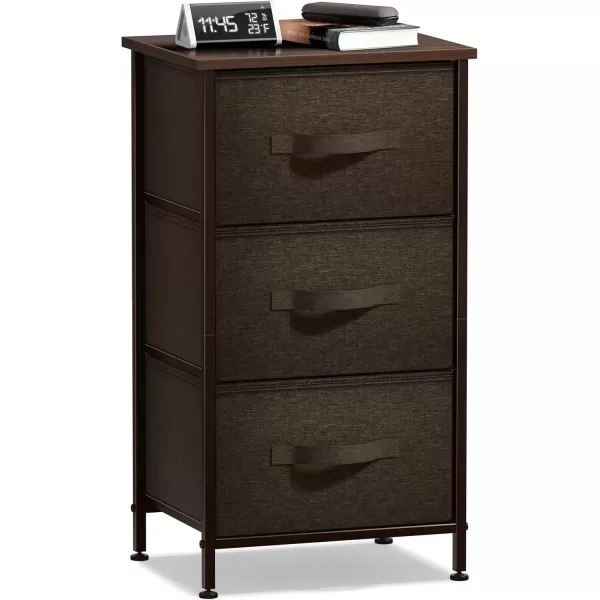 imageSorbus Nightstand with 4 Drawers  Bedside Furniture ampamp Night Stand End Table Dresser with Steel Frame Wood Top Easy Pull Fabric Bins for Home Bedroom Accessories Office ampamp DormBrown