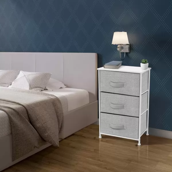 imageSorbus Nightstand with 4 Drawers  Bedside Furniture ampamp Night Stand End Table Dresser with Steel Frame Wood Top Easy Pull Fabric Bins for Home Bedroom Accessories Office ampamp DormWhite
