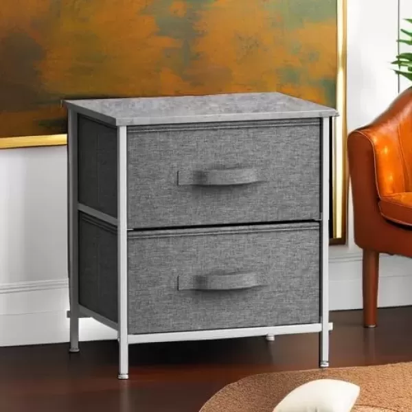 imageSorbus Nightstand with 4 Drawers  Bedside Furniture ampamp Night Stand End Table Dresser with Steel Frame Wood Top Easy Pull Fabric Bins for Home Bedroom Accessories Office ampamp DormGrey